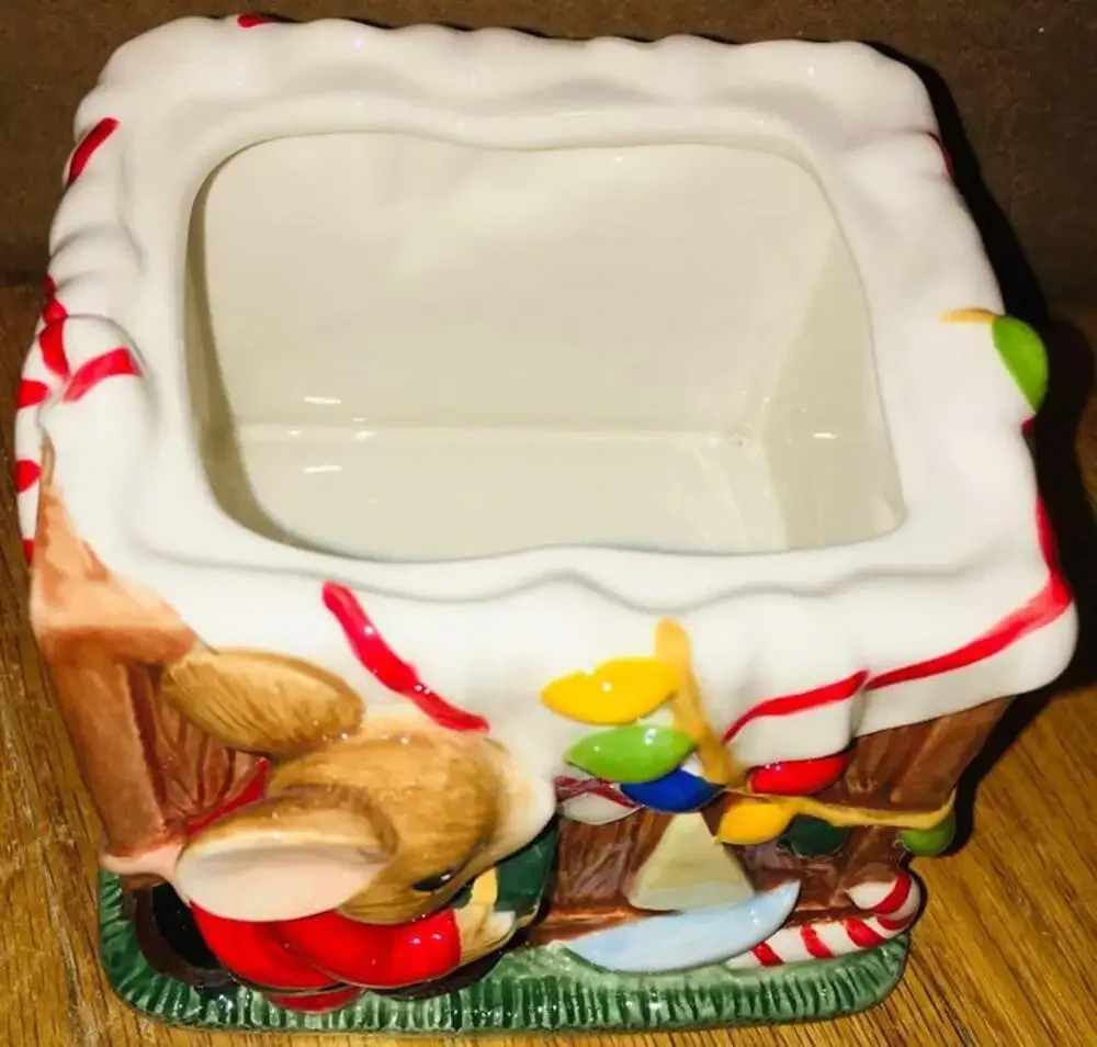 NEW Christmas Mice w/Toys Ceramic Container 8